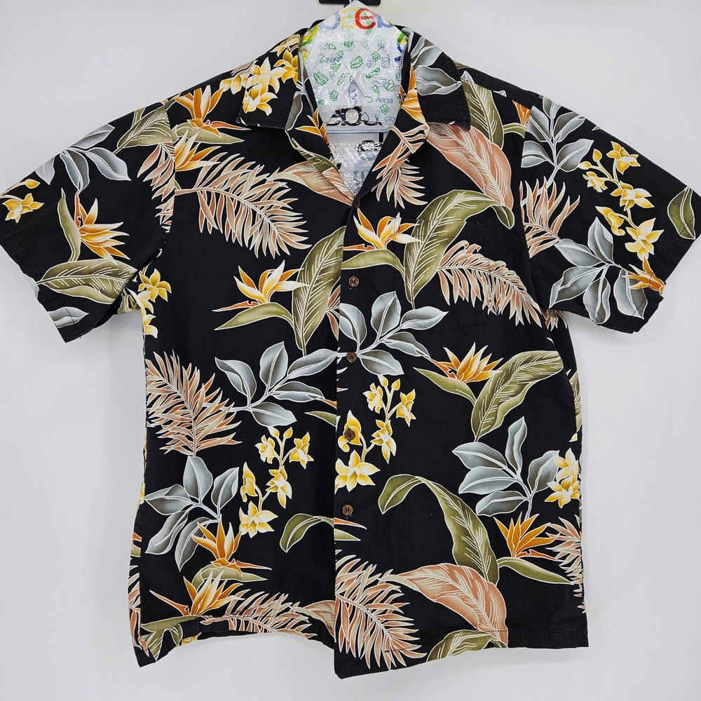 RJC Hawaiian Shirt Mens Extra Large Aloha Tropical Tiki Waikiki Beach‎ Black